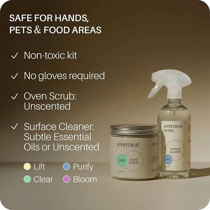 Everneat Oven Cleaning Kit: Natural Oven Cleaner and Kitchen Cleaner | Heavy Duty | Grill, Cooktop & Rack | Fume-free & Safe to Clean All Ovens (Purify) | Non-toxic | Refillable Plastic Jar & Bottle