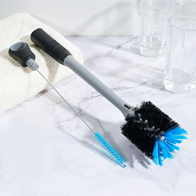 MOSOLAN 2-in-1 Water Bottle Brush and Straw Cleaner Brush, Long Handle Water Bottle Scrubbing Brush for Water Bottles, Glasswares, Mugs, Flasks, Tumblers and Kitchen Sink, Black, 1 Pack