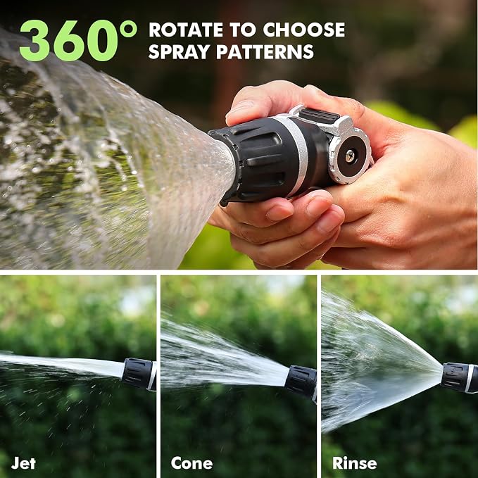 RESTMO Garden Hose Nozzle, Heavy Duty Water Hose Sprayer Nozzle for Outdoor | Metal Spray Nozzle, Adjustable Thumb Control, 3 Patterns, Jet | Rinse | Cone, Leak-proof, Ideal for Lawn & Plant & Car, Black