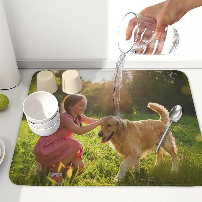 Customized Personalized Dish Drying Mat for Kitchen Counter Custom Any Photo Image Logo Text Microfiber Dish Drainer Mat Absorbent Washable Drying Pad 16"x18"