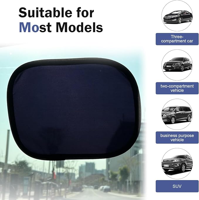 2 PCS Static Cling Car Window Shades, Mini Nylon Mesh Static Windshield Sun Shade, 9.25 x 6.7In Reusable Side Window Shield, Universal Sun Glare Protection Accessories (Black)