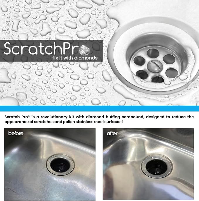 Stainless Steel Sink Cleaner & Polish Kit - Removes Scratches, Restores Shine & Finish - 3-Step Sink Restoration System for Kitchens with Diamond Technology