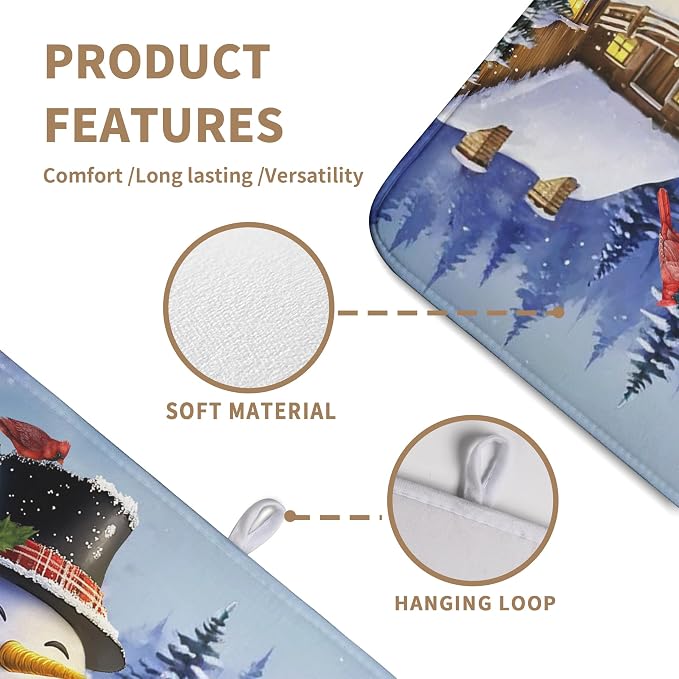 Christmas Snowman Kitchen Drying Mat - Winter Snow Cardinals Pine Trees Dish Drainer - Large Microfiber Absorbent Fast Drying Pad for Kitchen Countertop 1824