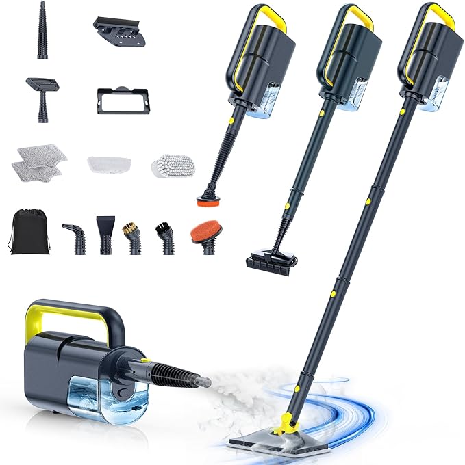 10-in-1 Steam Cleaner, Detachable Handheld Steam Mop for Multi-Surface | Quick 10s Heat, 350ml Water Tank and 2-Level Steamer for Cleaning Floor, Window, Carpet, BBQ Grill, Tile, Sofa, Car and Grout