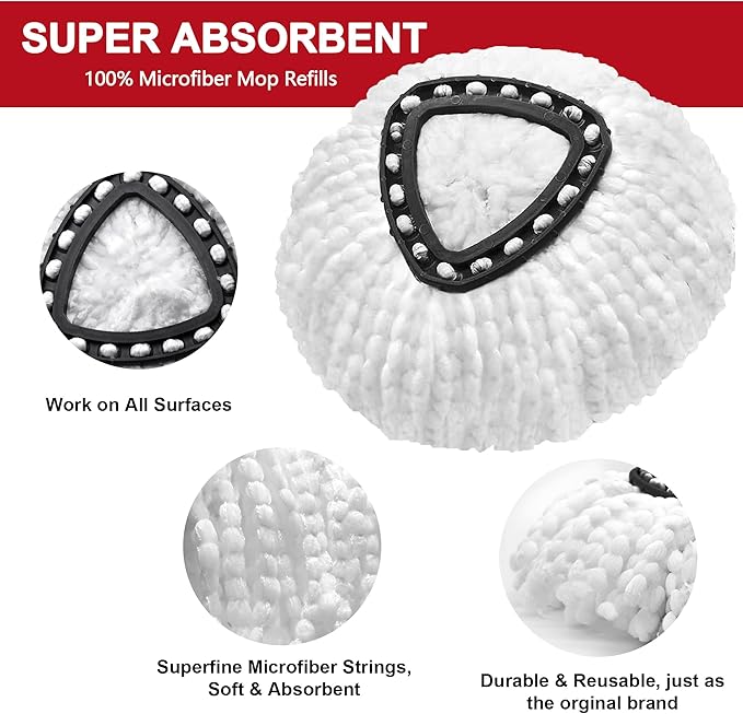 7 Pack Mop Heads Replacement for O-Ceda Easy Wrin Spin Mop, Microfiber Spin Mop Refills, Easy Cleaning Mop Head Replacement (7pcs 1-Tank Mop White)
