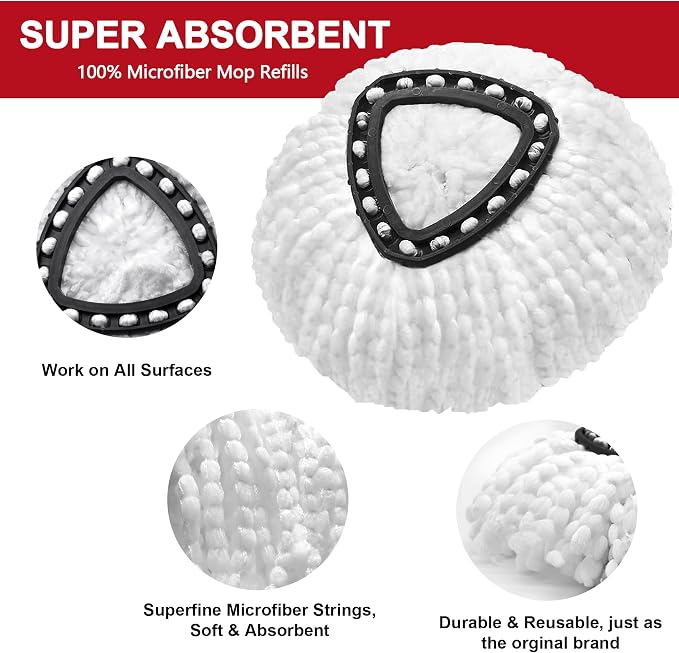 6 Pack Mop Replacement Heads for Spin Mop, Microfiber Spin Mop Refills, Easy Cleaning Mop Head Replacement