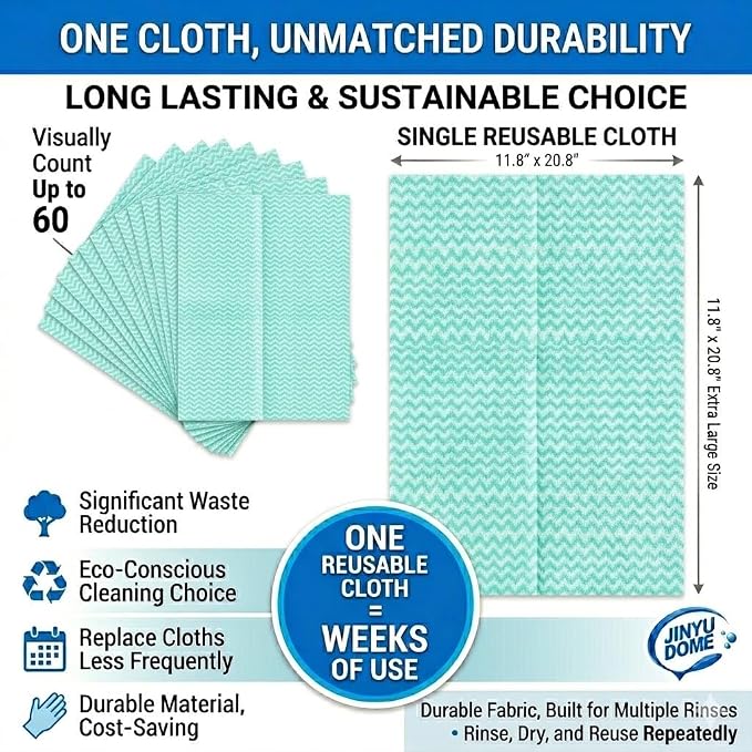 Green Handi Wipes Disposable Dish Cloths Heavy Duty Kitchen Towels Reusable Cleaning Wipe, 60 Count