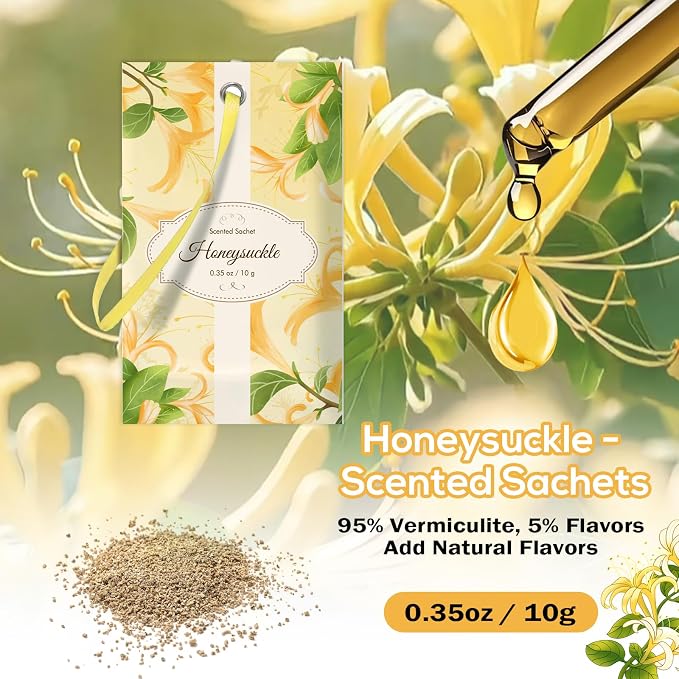 SCENTORINI Scented Sachets for Drawer and Closet, Honeysuckle Scent 14 Pack | Long-Lasting Sachets Bags Gift Set, Wardrobe Freshener for Dresser, Closet, Clothes Storage, Suitcases, Gym Bag, Locker