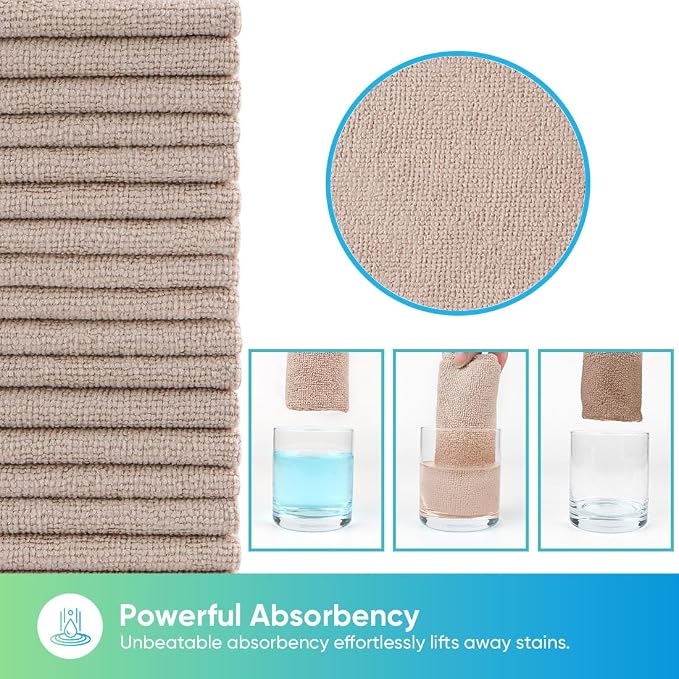 HOMEXCEL Microfiber Cleaning Cloths Brown, 100 Pack Microfiber Towels for Cars, Lint Free & Scratch-Free Bulk Cleaning Rags for House, Kitchen, Car and Shop, Absorbent Cleaning Towels 11.5 x 11.5 inch