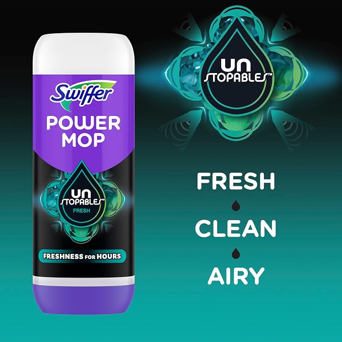 Swiffer PowerMop Floor Cleaning Solution with Unstopables Fresh Scent, PowerMop Refills, Floor Cleaner for Mopping, 25.3 fl oz, 2 Pack