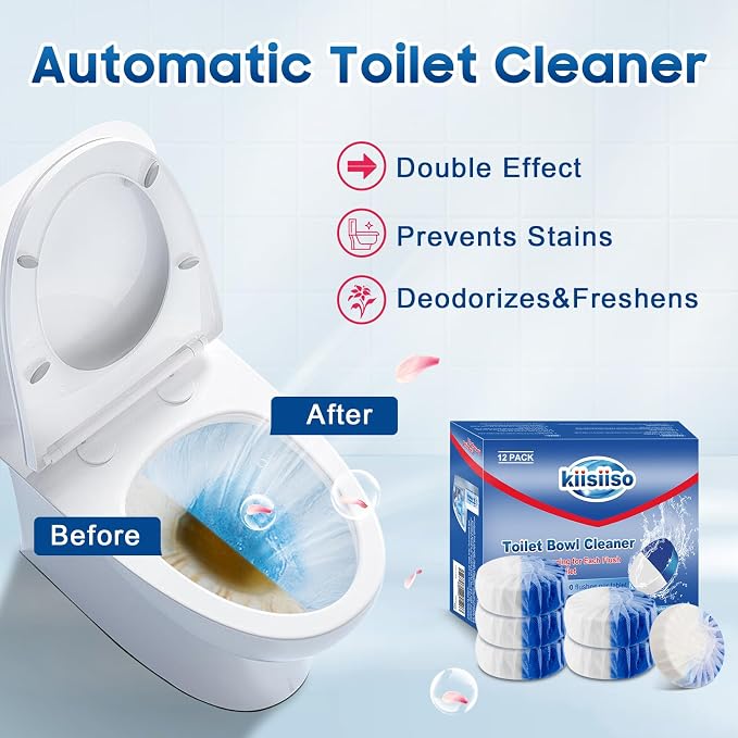KIISIISO Toilet Bowl Cleaner Tablets, 12 PACK Commercial Household Bathroom Cleaners, Automatic Toilet Tank Cleaners Deodorizers
