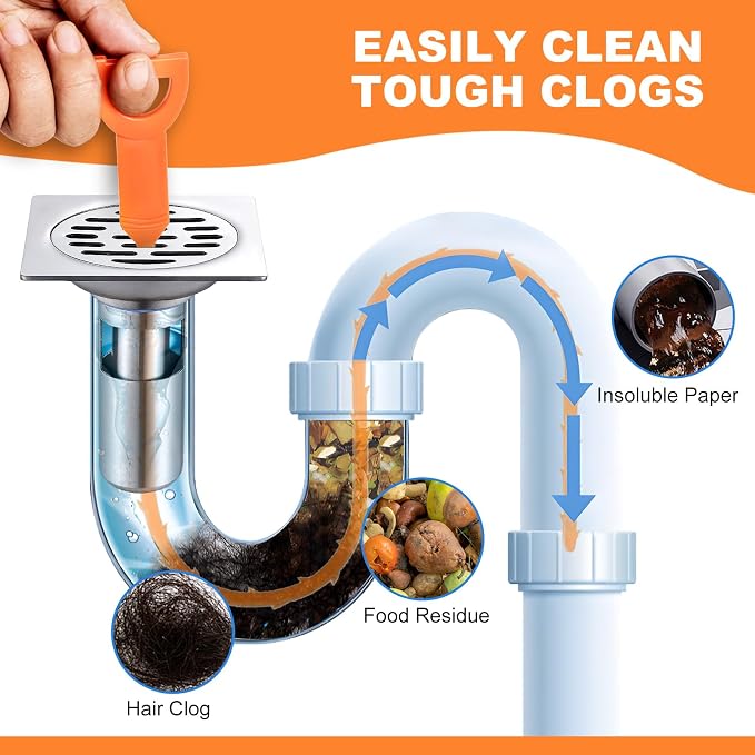 Drain Snake Clog Remover - 4 Pack 20 Inch Flexible Hair Drain Removal Tool for Sink, Shower, Tub & Toilet, Drain Cleaner with Grip Handle - Easy Use Kitchen & Bathroom Drain Opener