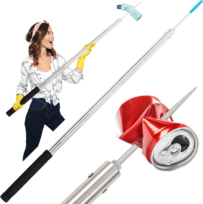Trash Picker Upper Grabber Extra Long,62 Inch Trash Pickup Tool Heavy Duty Stainless Steels Tip Lightweight Reinforcement Debris Nabber Litter Picker Grabber Durability Sponge Handle