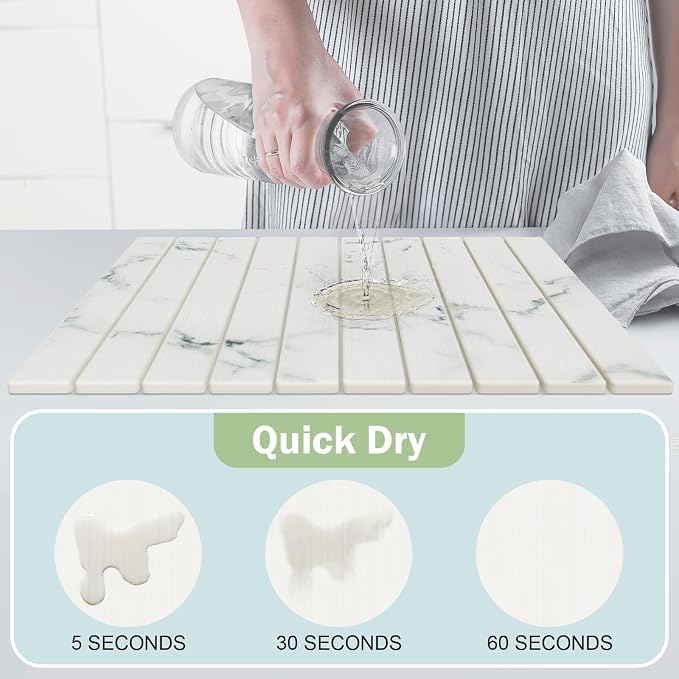 Stone Dish Drying Mat for Kitchen Counter,24"(L)×16"(W) Collapsible Fast-Drying Diatomaceous Earth Mats with Towel Sanding Tool,Versatile Stone Drying Mats for Cups Dishes Bottles