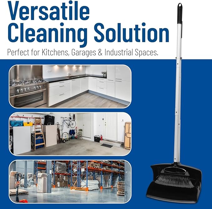 Carlisle FoodService Products Broom with Dustpan Combo Set – DuraPan, Adjustable Broom and Dustpan Set, Lightweight Metal and Plastic Design, 36", 4 Pack, Black