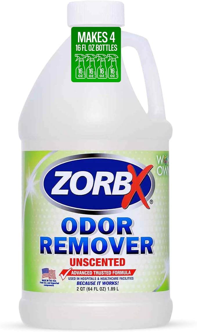 ZORBX Unscented Odor Eliminator Spray 64 Oz Refill, Hospital-Grade Formula | Permanent Odor Remover for Pet & Human Urine, Smoke & Strong Odors, Carpet, Upholstery, Mattress, Bathroom, Basement & More