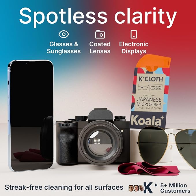 Koala Lens Cleaning Cloth | Japanese Microfiber | Pink Orange (Pack of 12) | Glasses Cleaning Cloths | Eyeglass Lens Cleaner | Eyeglasses, Camera, VR/AR Headset, and Screen Cleaner | Washable & Reusable