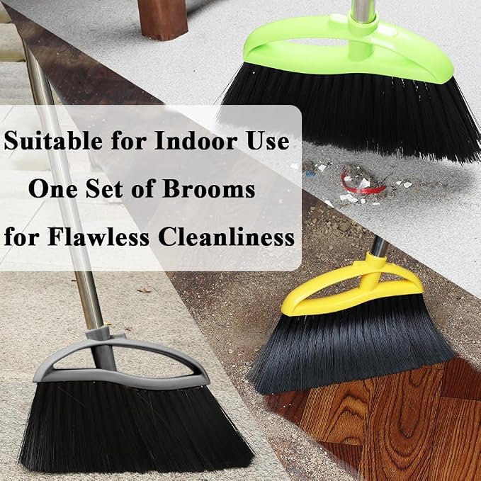 3-Pack Soft Bristle Broom Set, 38-53.5" Adjustable Handle for Indoor Floors