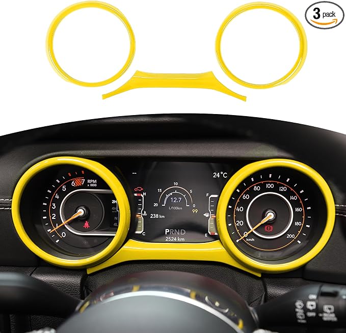 RT-TCZ for Jeep JL Dashboard Instrument Panel Gauges Trim Ring Cover for Jeep Wrangler JL JLU Gladiator JT 2018-2023 Yellow Interior Accessories 3pcs