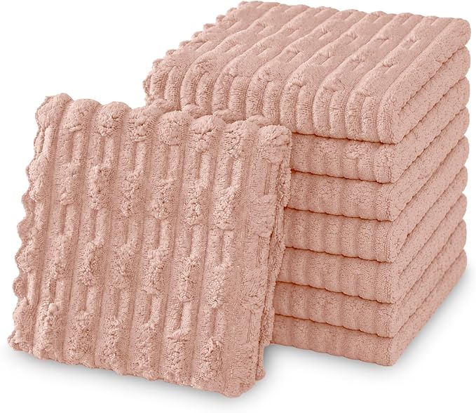 kimteny Microfiber Dish Cloths for Kitchen, 8 Pack 12 x 12 Inch Coral Velvet Kitchen Cleaning Cloths, Absorbent Reusable Non-Scratch Dish Rags for Dishes, Countertops & Sink