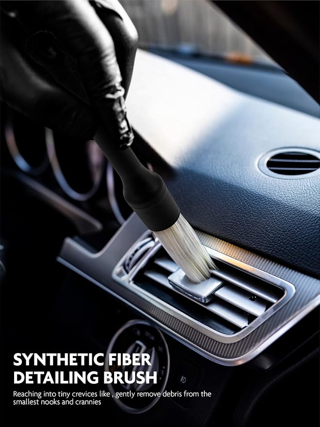 Fantasticlean Car Detailing Brush Set, Interior Leather Cleaning Kit, 9PCS | Car Interior Brush Kit, Horse Hair Leather Brush for Car Detailing, Scratch-Free Leather Cleaner Applicator, Cleaning Cloth