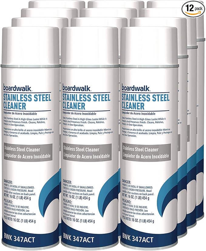 Boardwalk Stainless Steel Cleaner and Polish, Lemon, 18 oz Aerosol Spray, 12/Carton