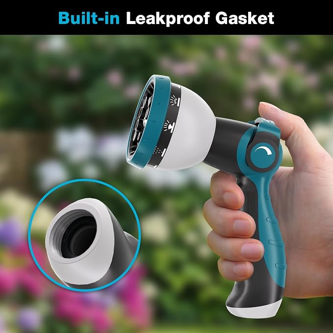 Besiter Garden Hose Nozzle, Hose Sprayer Nozzle with 10 Spray Patterns, Thumb Control On Off Valve,2 Pack High Pressure Metal Water Hose Nozzle for Car Wash, Plants, Pets & Outdoor Cleaning Blue Green