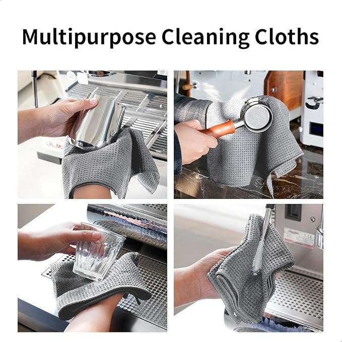 watchget Barista Towels 4 Pack - Espresso Machine Microfiber Cloth Set, 12"x20", Professional Coffee Towels for Barista Coffee Bar Espresso Microfiber Cloth Set Espresso Rag, Grey