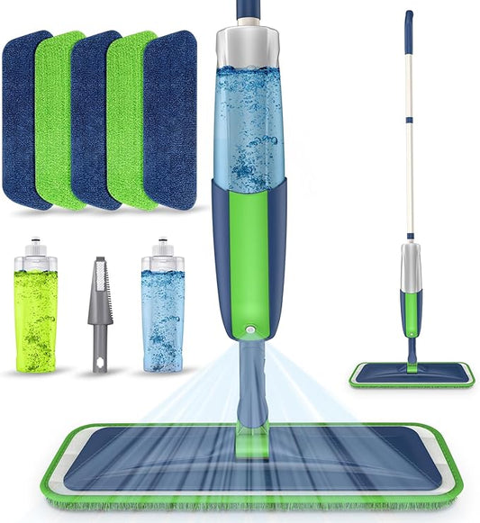 Spray Wet Mops for Floor Cleaning: Floor Mop with 2 Refillable Bottles | 5 Washable Pads for Swiffer Powermop, 360° Rotating Head, Commercial Dust Mop, for Hardwood Laminate Vinyl Wood Tiles Ceramic
