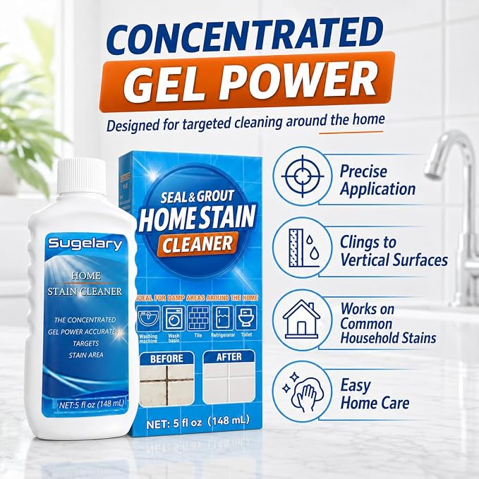 Sugelary Mold Stain Cleaner, 10 Fl oz All-Purpose Gel for Front Loader Seal, Household Cleaner Gel for Bathroom Grout, Sink, Shower, Caulk, Washing Machine Cleaning Solution
