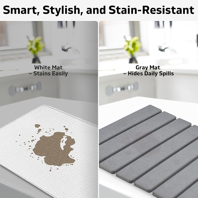 Large Stone Dish Drying Mat for Kitchen Counter, 24"(L)×16"(W) Collapsible Quick Drying Dish Mats, Ultra Absorbent Diatomaceous Earth Mats for Bottles, Match Any Countertop