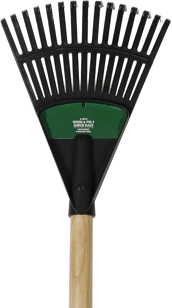 8-inch Wood and Poly Shrub Leaf Rake