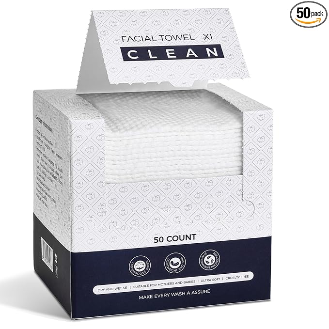 Disposable Face Towels,Viscose Biodegradable Large Dry Wipes,Super Soft & Thick Face Cleansing Towels,Daily Facial Tissues for Sensitive Skin, Makeup Removing,Facial Clean,Nursing,Travel (50 Count)