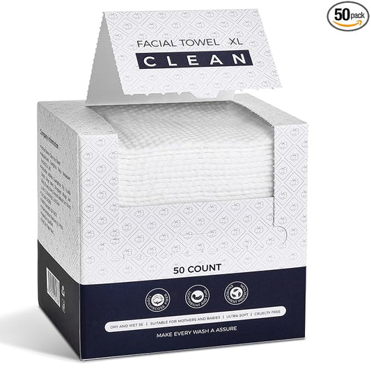 Disposable Face Towels,Viscose Biodegradable Large Dry Wipes,Super Soft & Thick Face Cleansing Towels,Daily Facial Tissues for Sensitive Skin, Makeup Removing,Facial Clean,Nursing,Travel (50 Count)