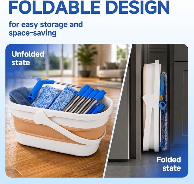 Window Cleaning Kit, 3 Gallon Foldable Bucket, 87 Inch Long Handle | Complete window washing kit with 3-gallon foldable bucket, 14-inch squeegee, 15-inch scrubber and 87-inch handle