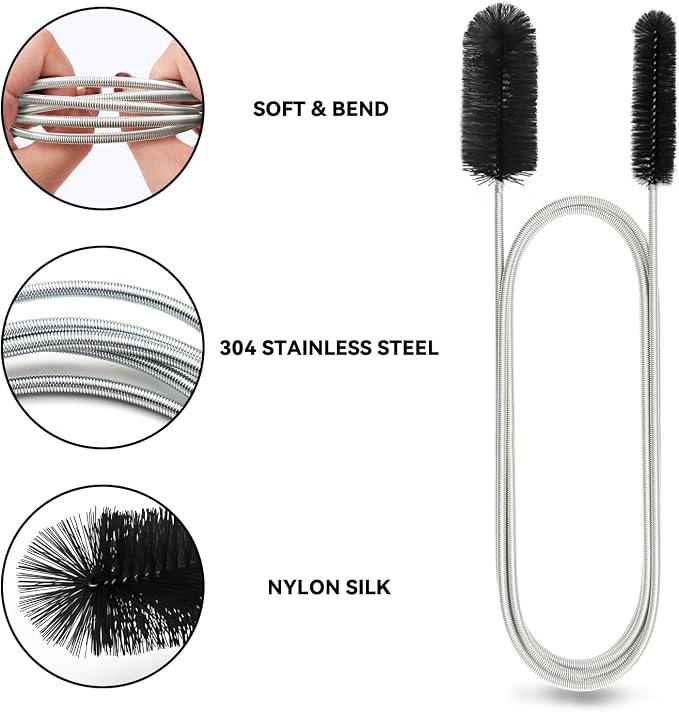 Flexible Drain Brush, 66 Inch Long Double Ended Hose Pipe Cleaners and 58 Inch Tube Cleaning Brush and 2 Pack 8 Inch Straw Cleaner Brush