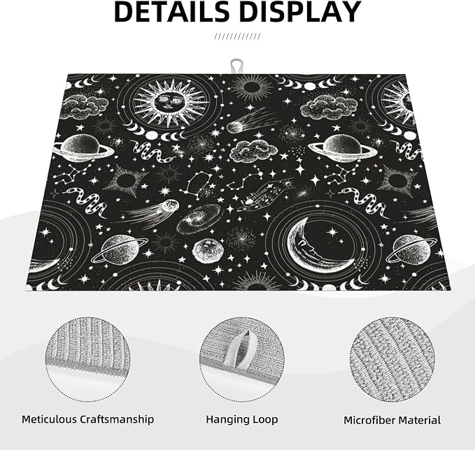 Sun And Moon Dish Drying Mat 18 x 24 Inch for Kitchen Counter Cute Kitchen Mat Microfiber Kitchen Countertop Absorbent Reversible Drainer Rack Pad Dish Drying Mat