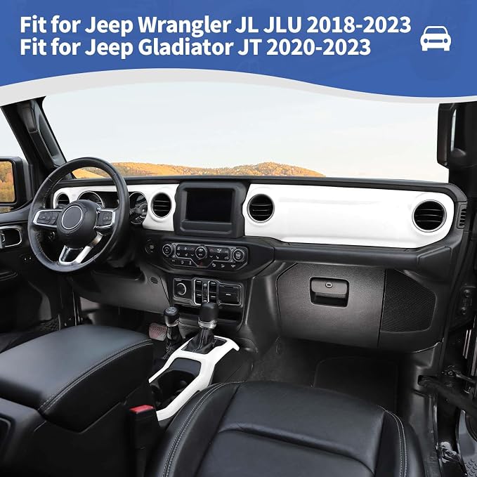 RT-TCZ for Jeep JL Dash Cover Gear Shift Panel Trim White for Jeep Wrangler JL JLU 2018-2023 for Gladiator JT 2020-2023 White Interior Accessories 3pcs