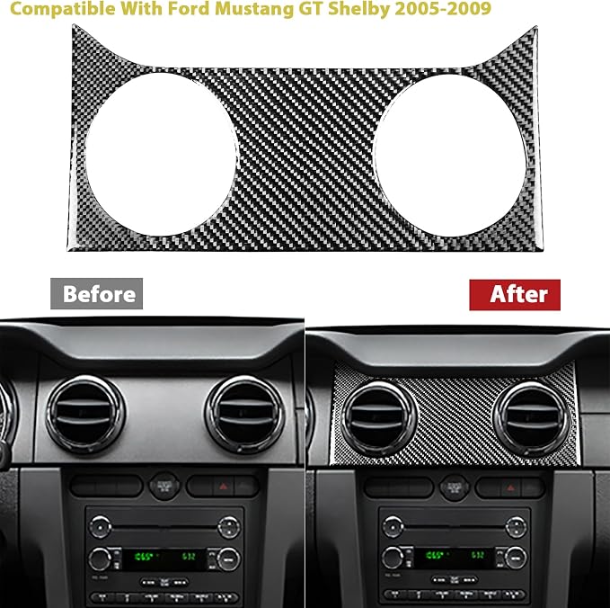 Real Carbon Fiber Trim for Ford Mustang GT Shelby Accessories | for 2005 2006 2007 2008 2009，Central Consoles Air Vent Outlet，Thick Overlay Sticker Decal