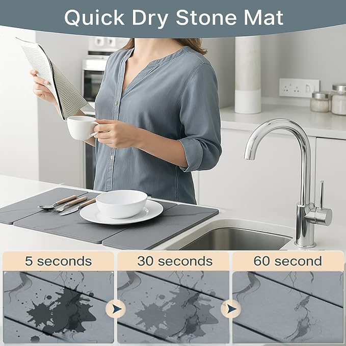 Stone Drying Mat for Kitchen Counter | 19.7"×14.7" Diatomaceous Earth Dish Drying Mat, Absorbent Drying Stone Mat for Modern Kitchen Countertop