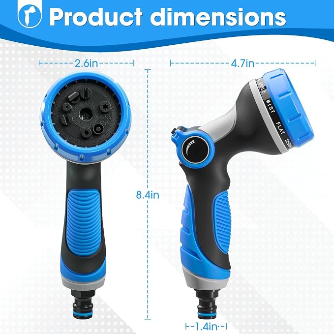 Garden Hose Nozzles,Hose Spray Nozzle with Adjustable 10 Watering Patterns | Slip Resistant High Pressure Water Hose Nozzle Sprayer for Plants & Lawns Watering ,Car Washing and Pet Showering 2Pack