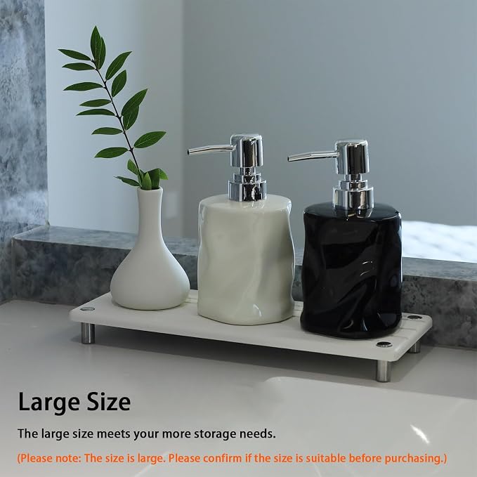 Quick Dry Sink Caddy Kitchen Sink Organizer, Water Absorbing Stone Tray for Sink, Stone Drying Tray, Diatomite Faucet Mat & Protector, Dispenser Sponge Holder, Stone Soap Tray for Bathroom Counter