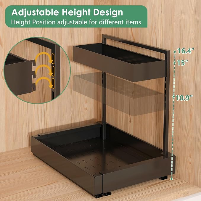 REALINN Under Sink Organizer, L-Shaped Pull Out Cabinet Rack for Kitchen | Expandable Width, 6-Level Height, Quiet Sliding Rails, Heavy-Duty Alloy Steel Frame, Pipe Clearance Design for Tight Cabinets