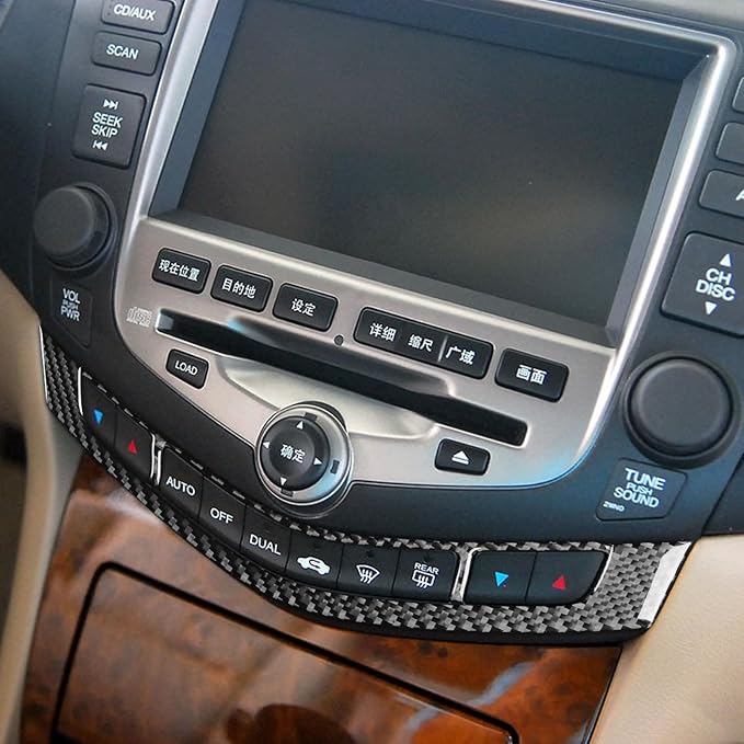 Real Carbon Fiber Trim for Honda Accord Accessories | for 2003 2004 2005 2006 2007，Central Console Control Button Panel Cover，Interior Dash Panel，Thick Overlay Sticker Decal