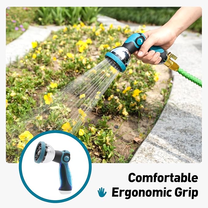 Besiter Garden Hose Nozzle, Hose Sprayer Nozzle with 10 Spray Patterns, Thumb Control On Off Valve, High Pressure Metal Water Hose Nozzle for Car Wash, Plants, Pets & Outdoor Cleaning, Blue