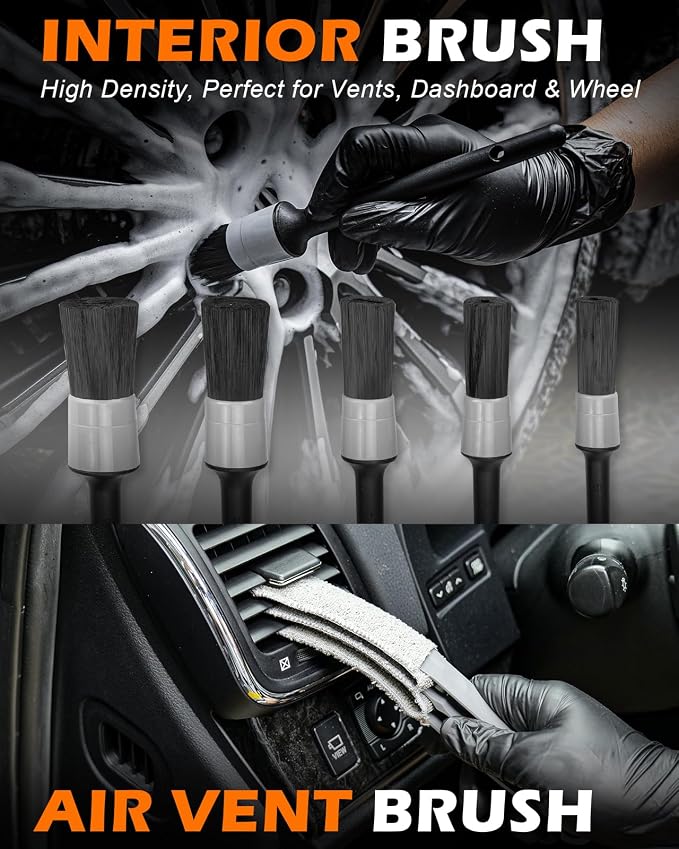 Windshield Cleaner Tool, 18Pcs Car Interior Detailing Brush Set, Inside Windshield Cleaning Kit with 200g Cleaning Gel, Duster Brush, 2 Microfiber Pads, Car Detailing Supplies for Men (Gray)