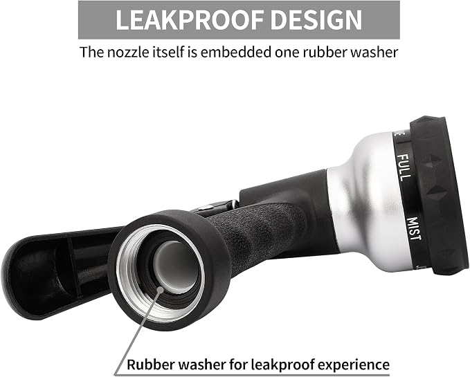 AUTOMAN-Garden-Hose-Nozzle, ABS Water Spray Nozzle, 7 Adjustable Watering Patterns, Slip Resistant for Watering Plants, Lawn& Garden, Washing Cars, Cleaning, Showering Pets & Outdoor Fun.Silver Color
