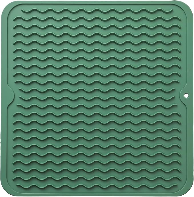 MicoYang Silicone Dish Drying Mat for Multiple Usage,Easy clean,Eco-friendly,Heat-resistant Silicone Mat for Kitchen Counter or Sink,Refrigerator or Drawer liner Green M 12 inches x 12 inches