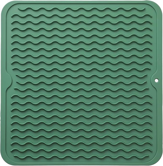 MicoYang Silicone Dish Drying Mat for Multiple Usage,Easy clean,Eco-friendly,Heat-resistant Silicone Mat for Kitchen Counter or Sink,Refrigerator or Drawer liner Green M 12 inches x 12 inches