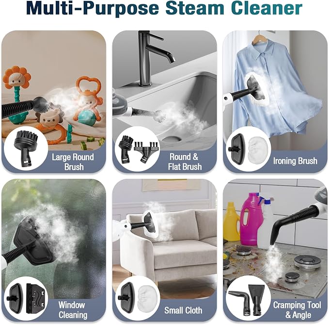 11-in-1 Steam Mop, MultiPurpose Steam Cleaner for Home with 15.2 OZ Tank | Detachable Steamer with 23FT Power Cord & 11 Accessories for Hardwood, Tile, Furniture, Floor Cleaning and Household Tasks